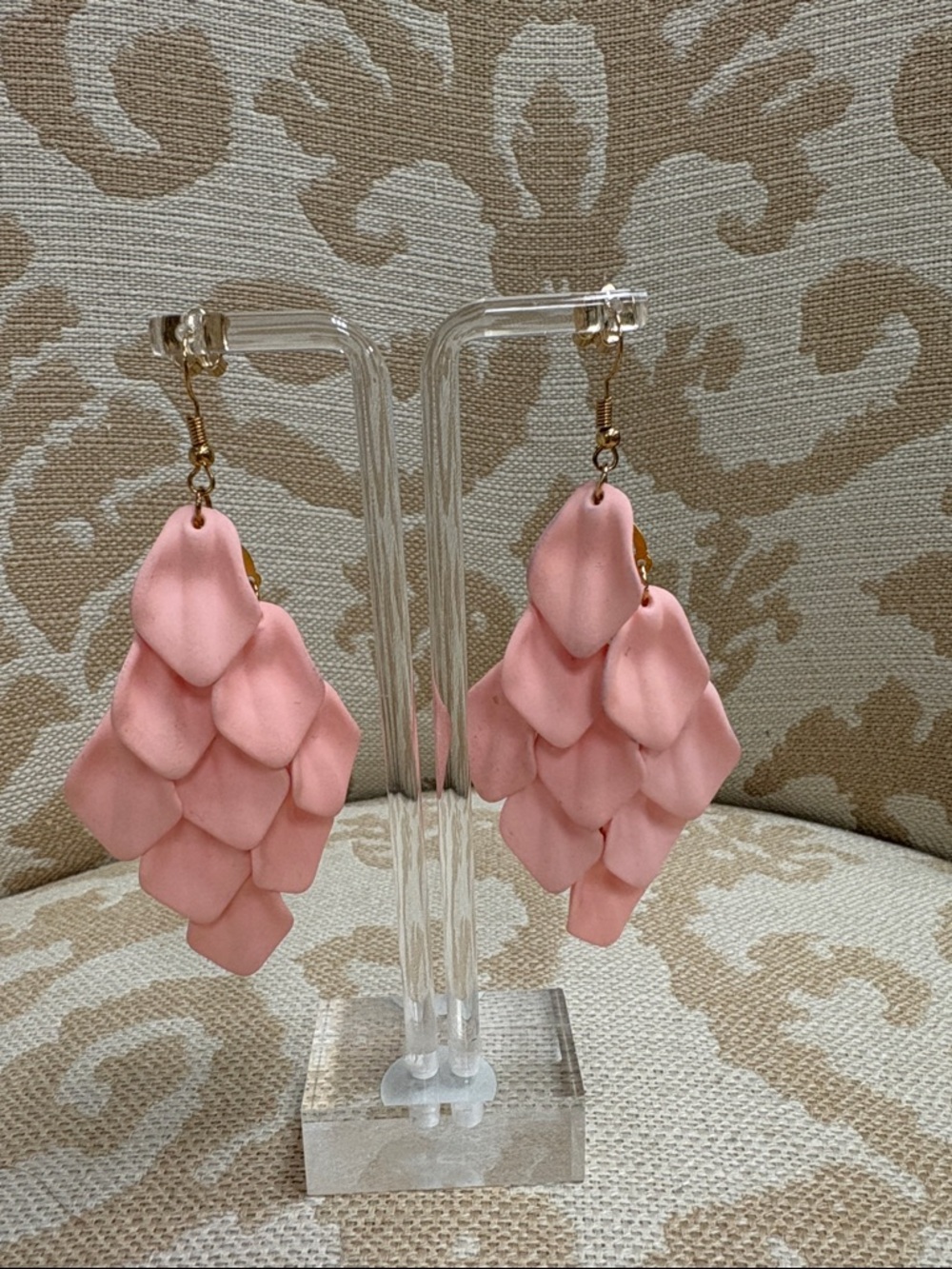 Pink Petal Drop Earrings - Lightweight Layered Dangles